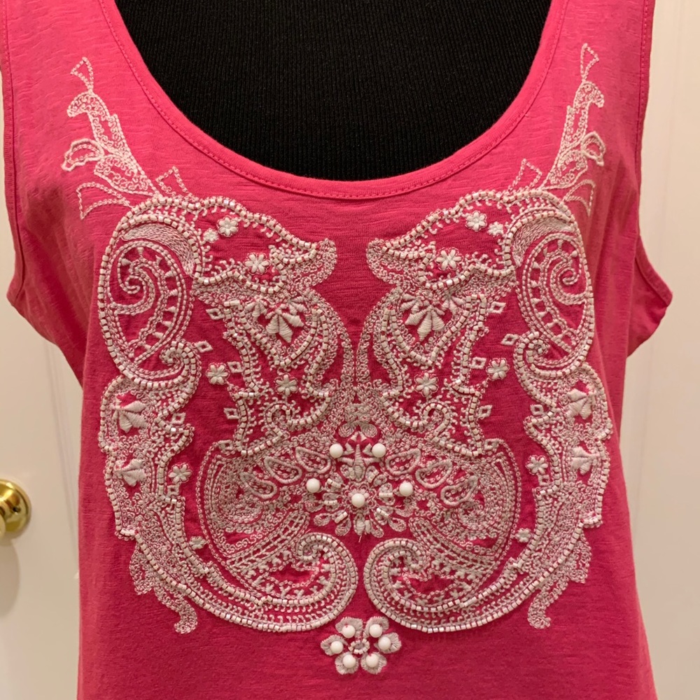 ***Style & Co pink sleeveless beaded top large NWT